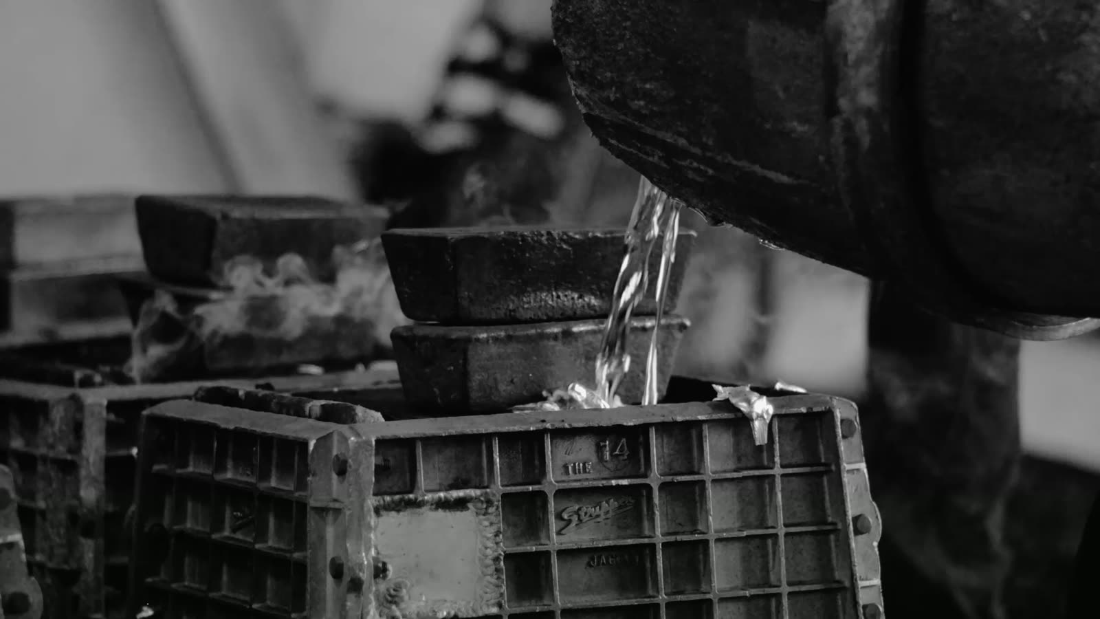 Pouring molten aluminum at Wellington Foundry